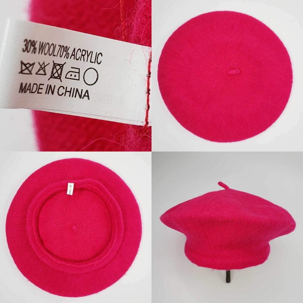 Vintage French Artist Beret Hat Wool Blend Cap Bright Pink - Picture 1 of 6